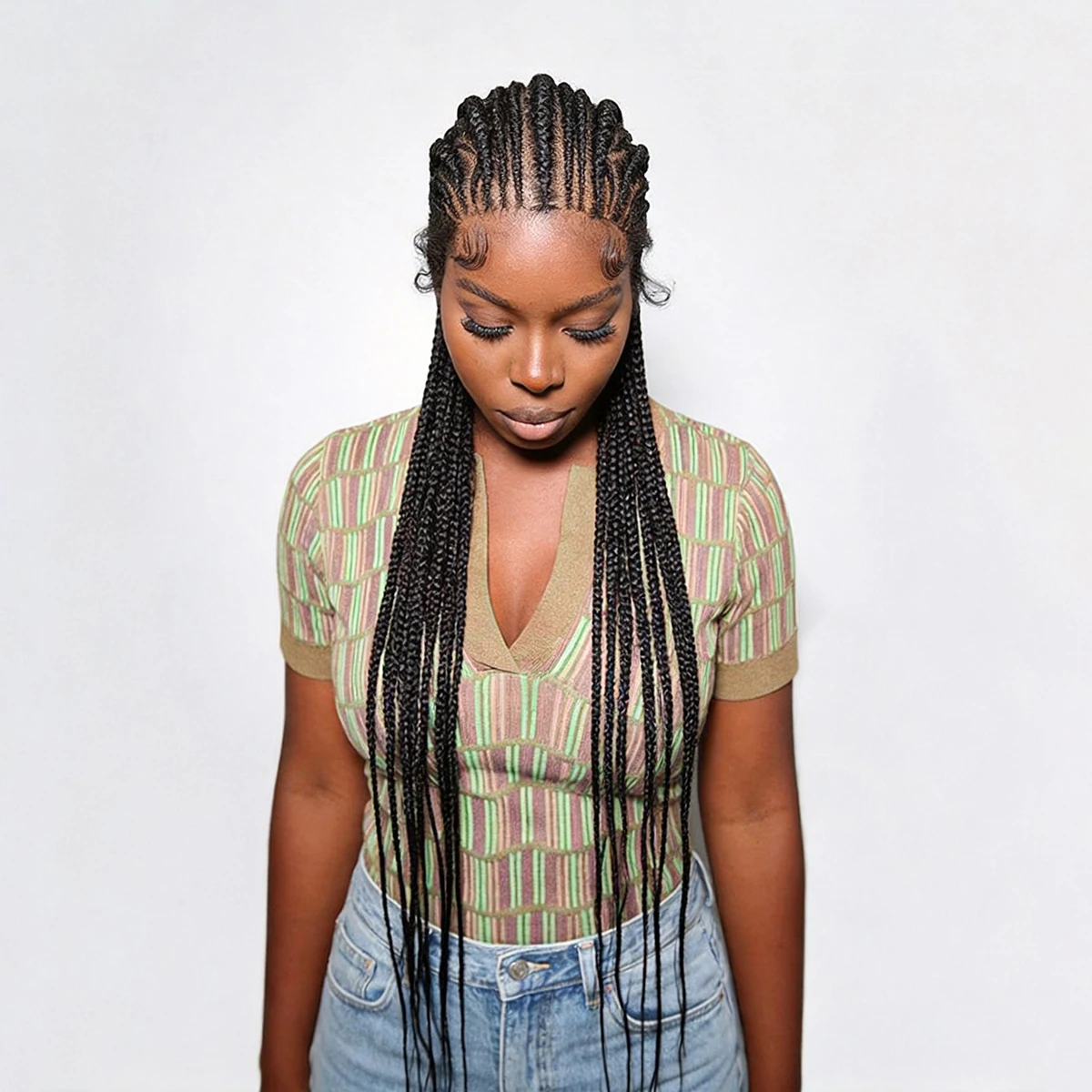 36in Full Lace Transparent Braided Wig Synthetic Fulani Cornrow Braided Wigs With Baby Hair for Black Women Daily Wear And Style