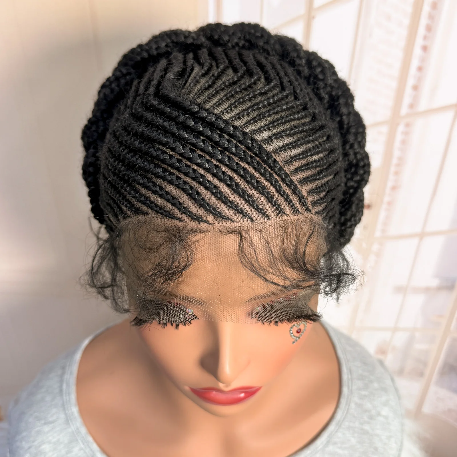 Short Full Lace Braiding Wig Synthetic Cornrow Knotless Box Braided Wigs Natural African Bantu Braids Wig for Black Women