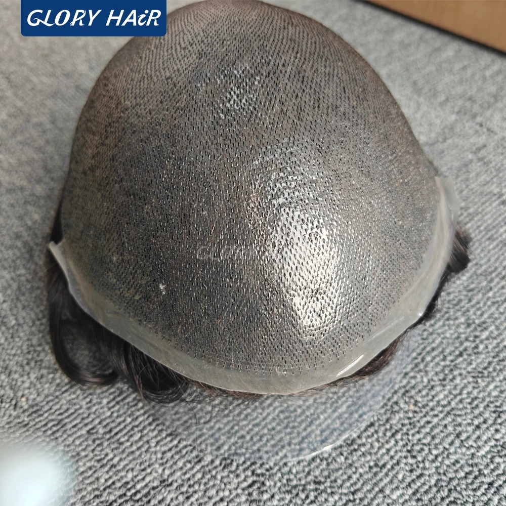 OS106 0.05-0.06mm Male Thin Skin Double Knot Hair Toupee 100% Density Indian Human Hair Prosthesis For Bald Men Hair Loss