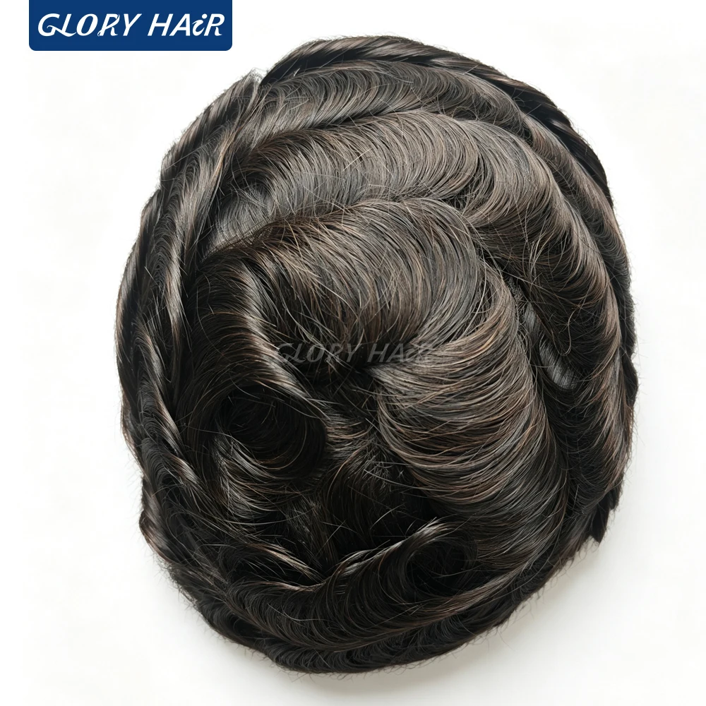 OS106 0.05-0.06mm Male Thin Skin Double Knot Hair Toupee 100% Density Indian Human Hair Prosthesis For Bald Men Hair Loss