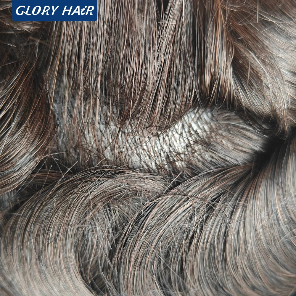 OS106 0.05-0.06mm Male Thin Skin Double Knot Hair Toupee 100% Density Indian Human Hair Prosthesis For Bald Men Hair Loss