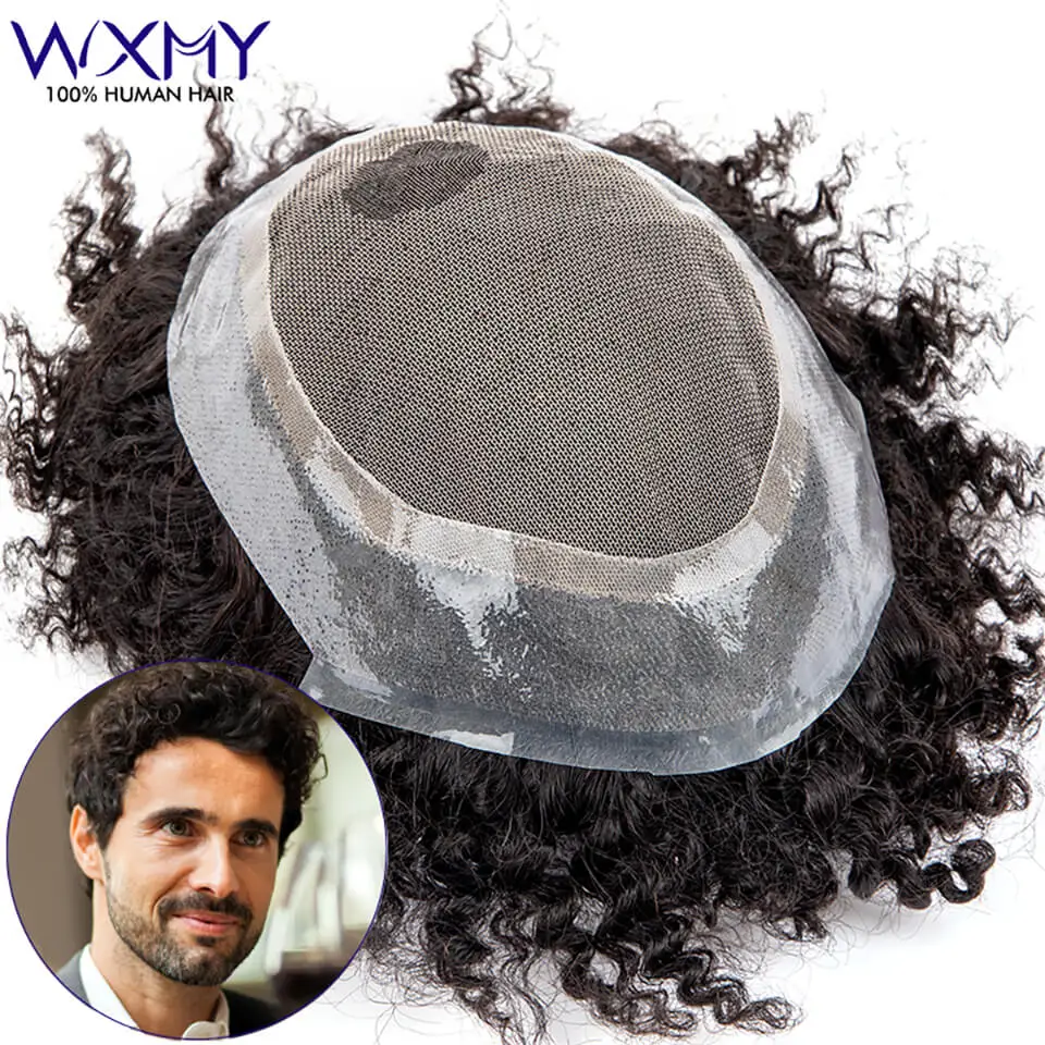 Curly Wigs Hair Prosthesis Man 25mm 15mm 10mm Curly Natural Human Hair Wigs For Men French Lace Man Curly Hair Systems Hairpiece