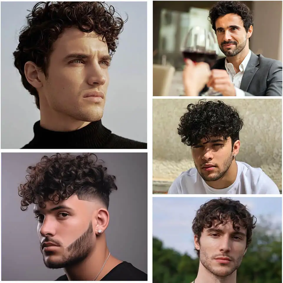 Curly Wigs Hair Prosthesis Man 25mm 15mm 10mm Curly Natural Human Hair Wigs For Men French Lace Man Curly Hair Systems Hairpiece