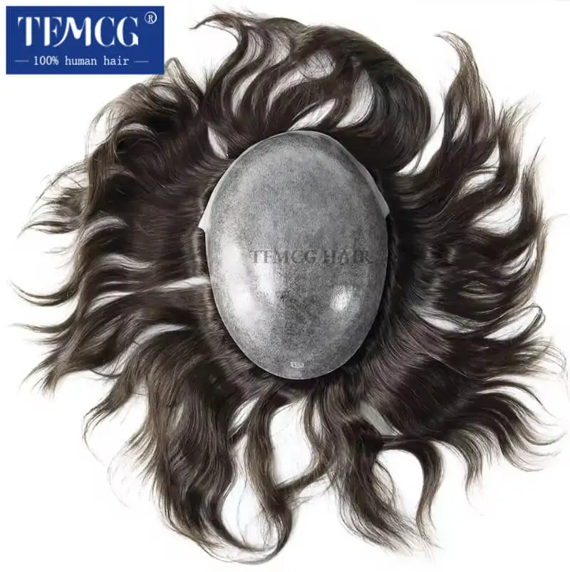 8" Injection European Virgin Hair System Men Wig 0.06-0.08mm Thin Skin Male Hair Prosthesis Hairline Invisible Men's Hair Piece