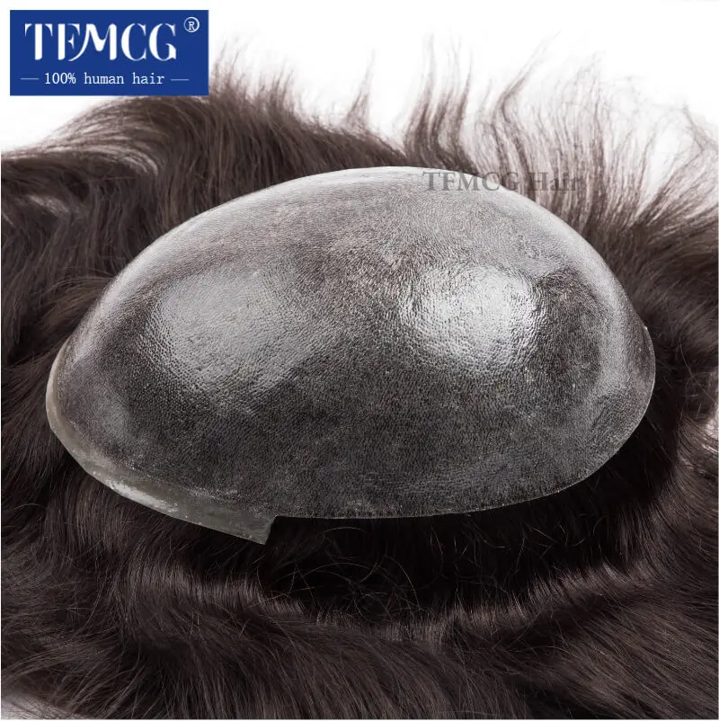 8" Injection European Virgin Hair System Men Wig 0.06-0.08mm Thin Skin Male Hair Prosthesis Hairline Invisible Men's Hair Piece