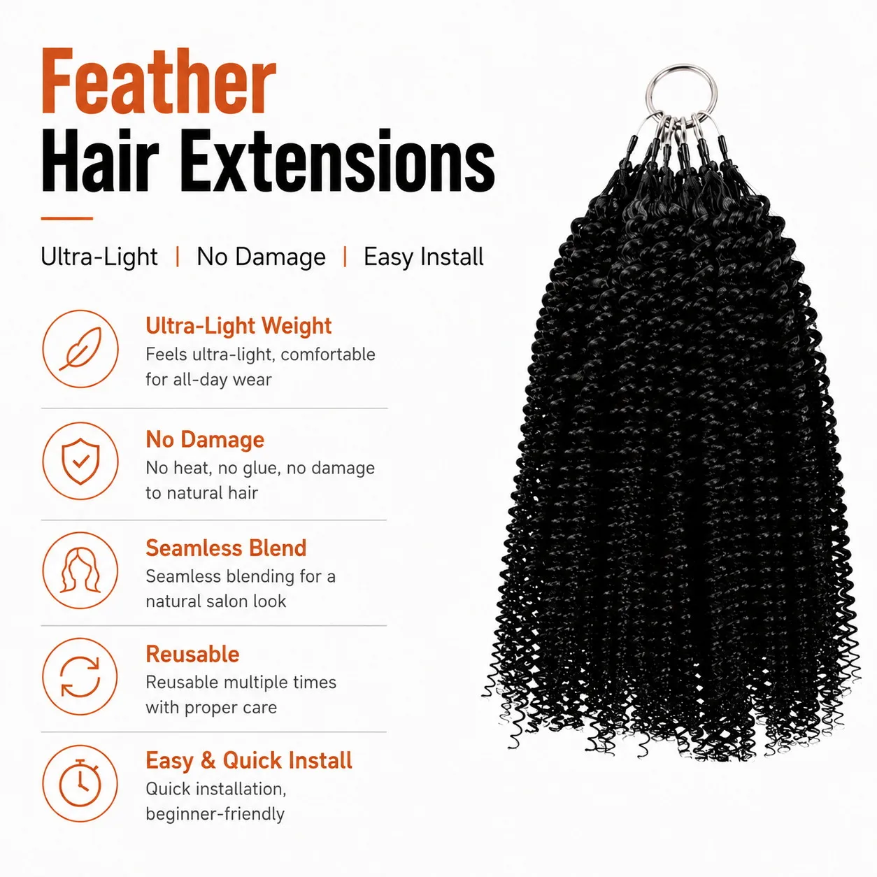 Feather Crochet Human Hair Extensions Afro Kinky Curly Knotless Pre-Separated Crochet Hair Extension Lightweight For Boho Braid