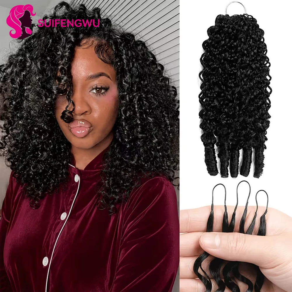 60g Burmese Curly Human Hair Extensions, Crochet Human Hair, Bohemian Pre-Curled Braids, Feathered Crochet Hair with Miracle Knots, Spiral Curly Hair for Braids, Deep Wave Crochet Human Hair.