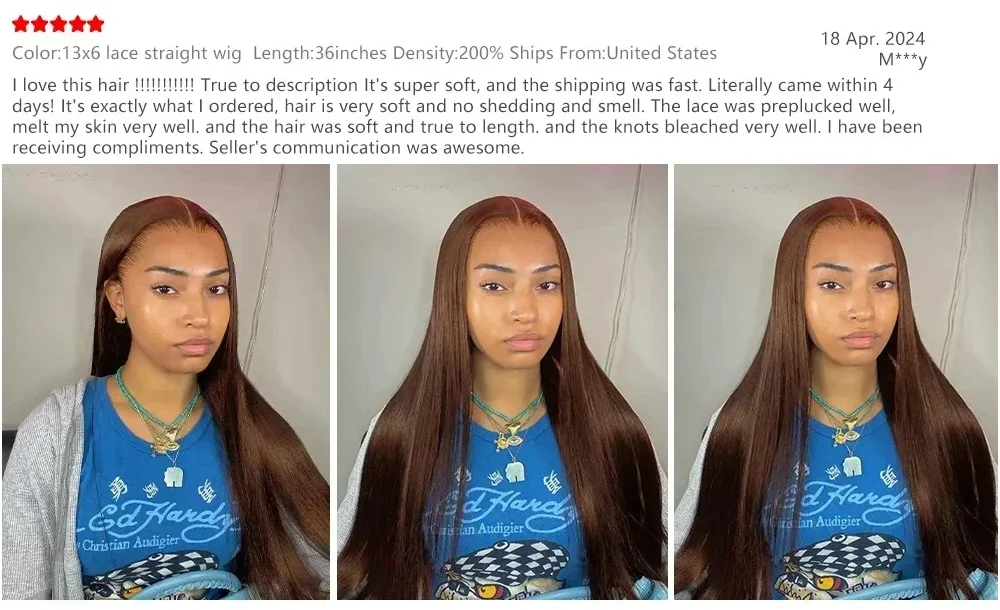 Chocolate Brown Silky Straight Brazilian Virgin Human Hair Wig 13x6 HD Transparent Lace Frontal 6Inch Deep Part Pre Plucked Baby Hair Glueless Wear Go Natural Looking Daily Wig For Black Women