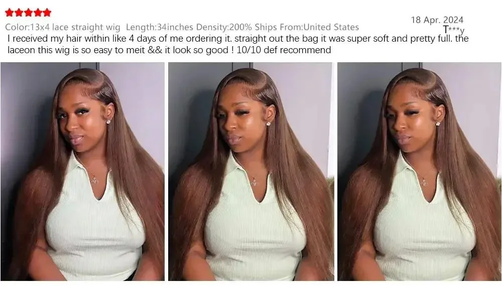 Chocolate Brown Silky Straight Brazilian Virgin Human Hair Wig 13x6 HD Transparent Lace Frontal 6Inch Deep Part Pre Plucked Baby Hair Glueless Wear Go Natural Looking Daily Wig For Black Women