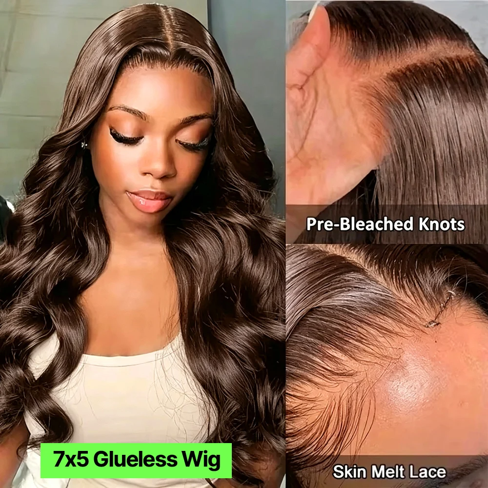 100% Virgin Human Hair Glueless Wigs Human Hair Pre Plucked Pre Cut Body Wave 7x5 HD Lace Frontal Closure Wigs for Black Women Human Hair Drawstring Wear and Go Pre-Bleached Chocolate Brown Color Loose Deep Wave Frontal Wigs Ship From France Warehouse