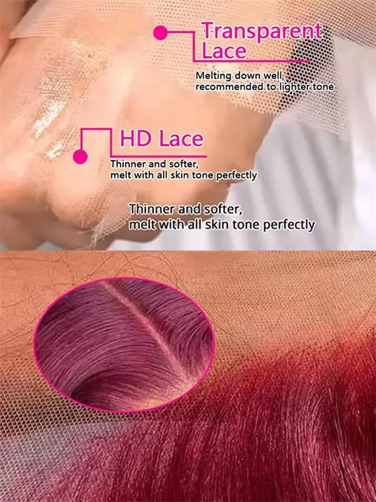 99j Burgundy 13x6 Hd Lace Frontal Human Hair Wigs Transparent Colored Body Wave Red Lace Front Wig 5x5 4x4 Closure Wig For Women