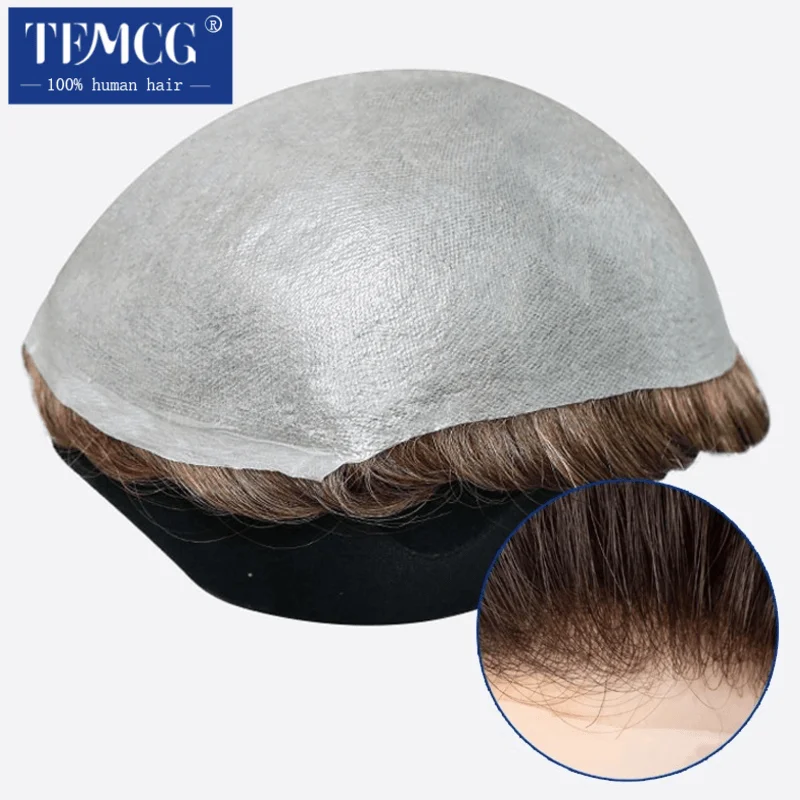 Male Hair Prosthesis Ultra-Thin 0.02-0.03mm Skin V-looped Men Wigs Invisible Hairline Remy Human Hair Men's Capillary Prothesis