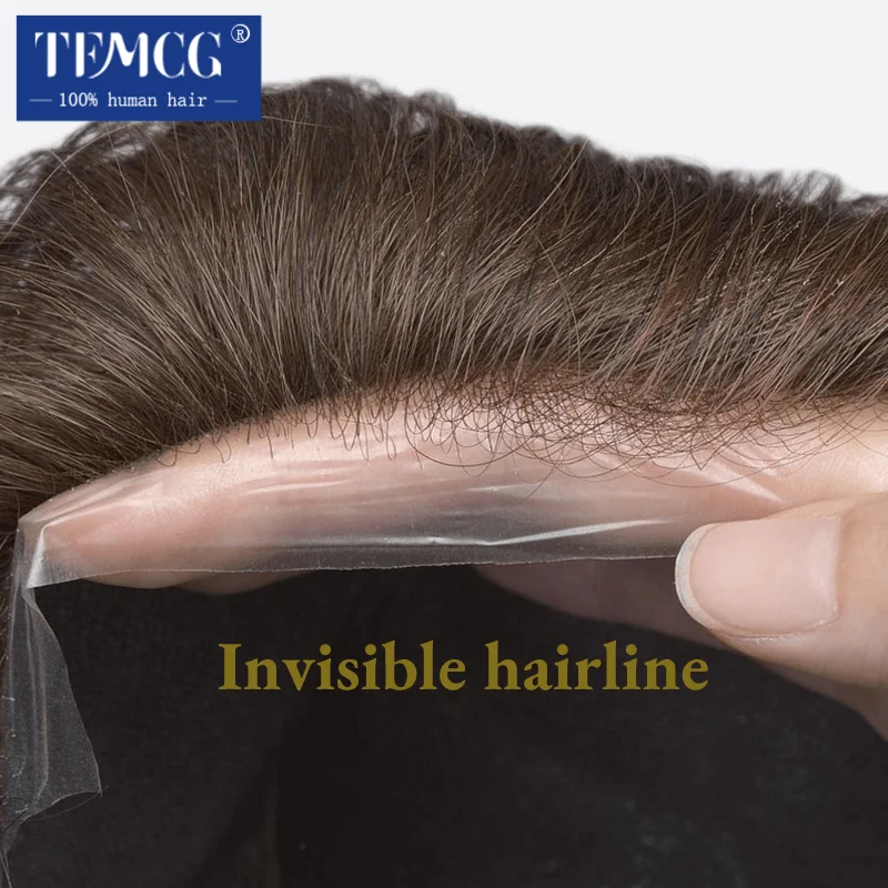 Male Hair Prosthesis Ultra-Thin 0.02-0.03mm Skin V-looped Men Wigs Invisible Hairline Remy Human Hair Men's Capillary Prothesis