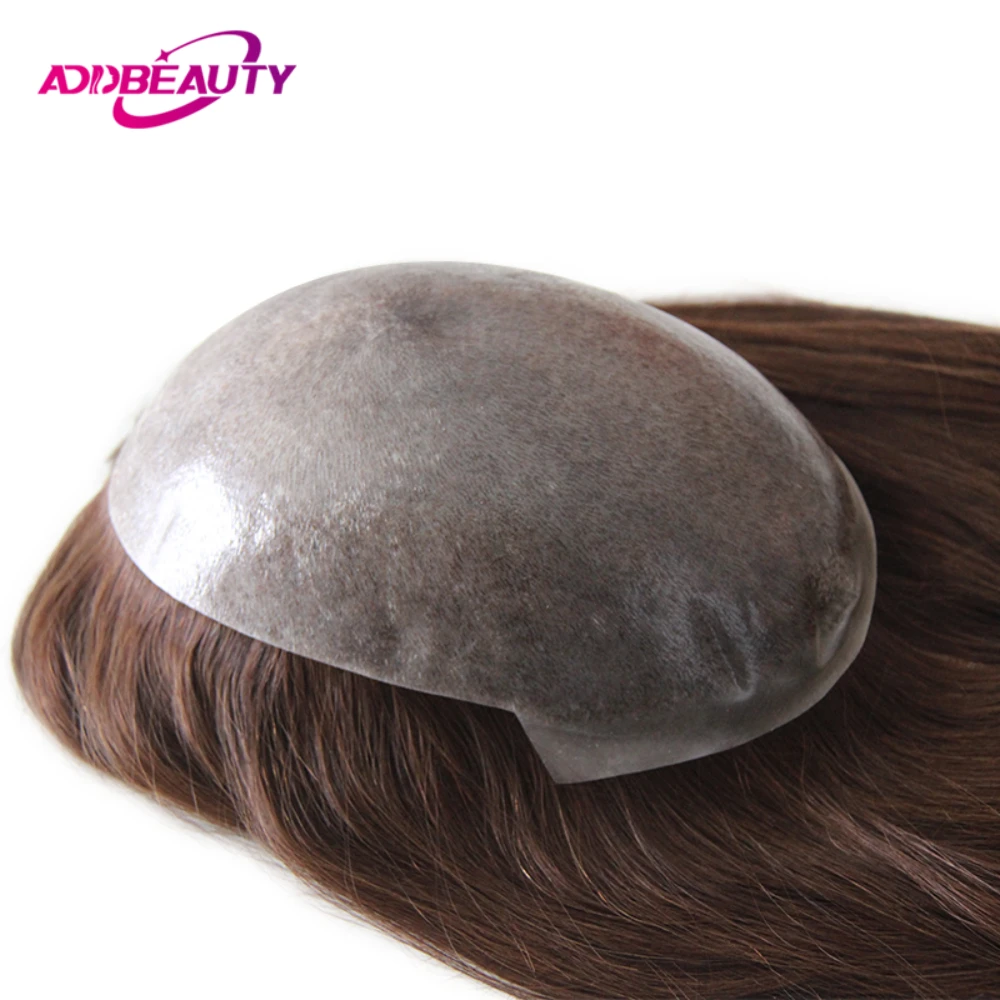 Women Topper Full PU 0.04-0.06mm Human Hair Wigs Straight 100% Human Hairpiece Blonde Hair System Capillary Prosthesis Natural