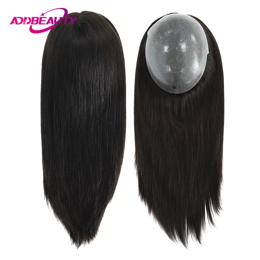 Women Topper Full PU 0.04-0.06mm Human Hair Wigs Straight 100% Human Hairpiece Blonde Hair System Capillary Prosthesis Natural