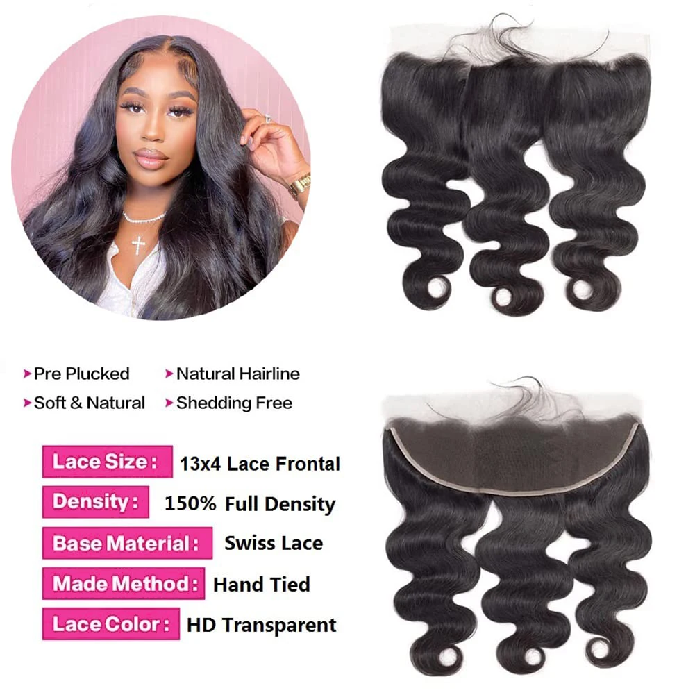 Body Wave Bundles with Frontal Brazilian Human Hair 3 Bundles with 13x4 Lace Frontal 100% Virgin Hair Body Wave Natural Bundles