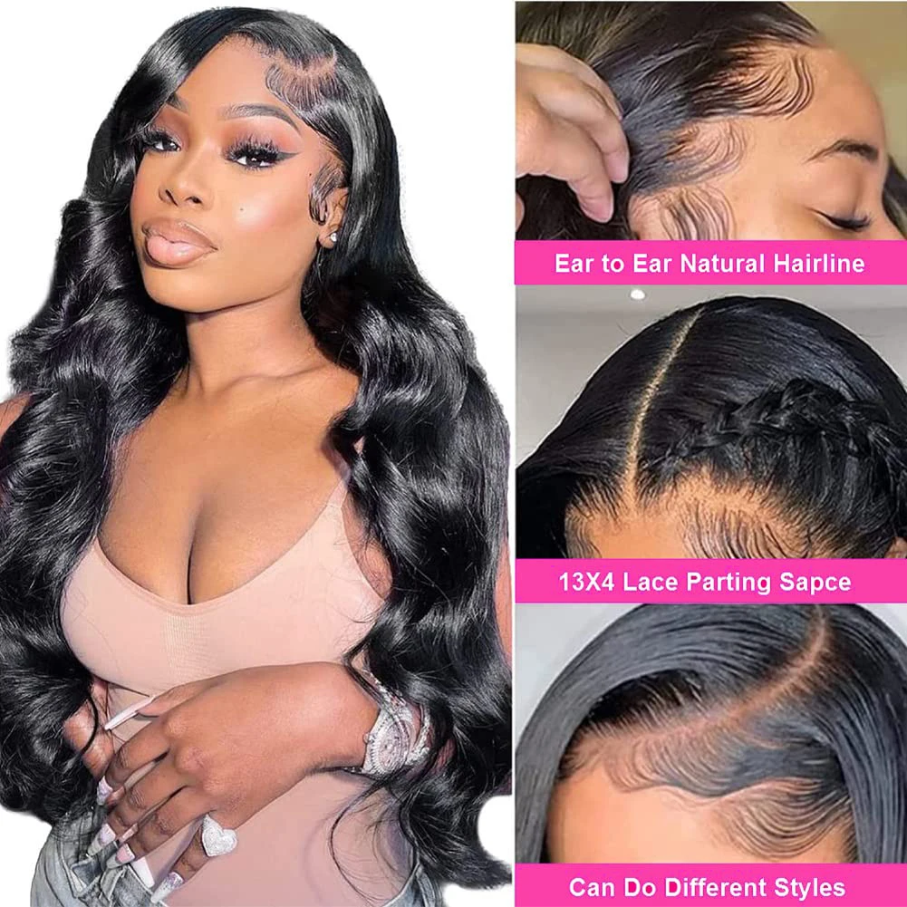 Body Wave Bundles with Frontal Brazilian Human Hair 3 Bundles with 13x4 Lace Frontal 100% Virgin Hair Body Wave Natural Bundles
