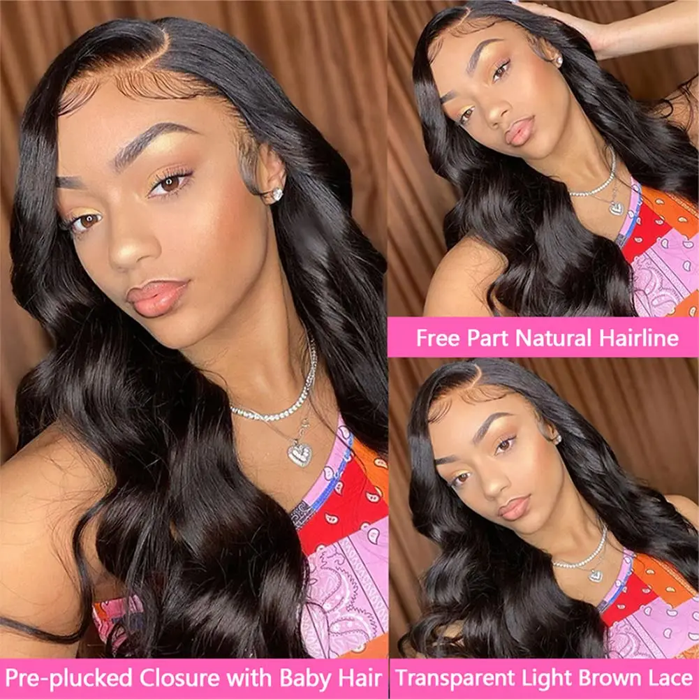 Body Wave Bundles with Frontal Brazilian Human Hair 3 Bundles with 13x4 Lace Frontal 100% Virgin Hair Body Wave Natural Bundles