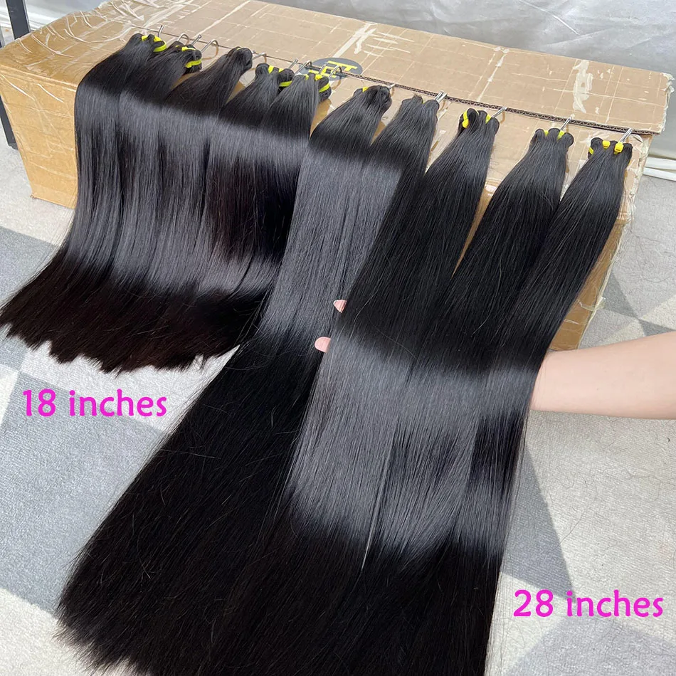 Super Double Drawn Bundles Bone Straight Human Hair Double Weft Unprocessed Raw Virgin Hair Weave Extensions #1B Natural Color