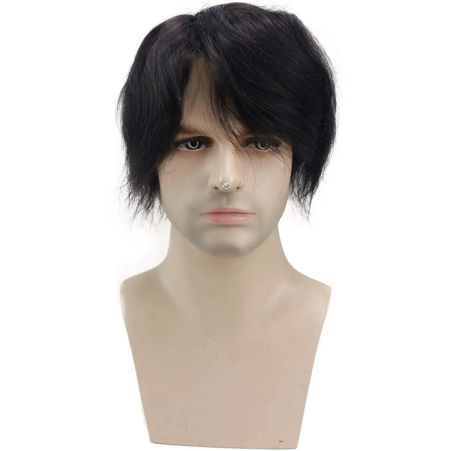 Mono Lace Men's Toupee Human Hair Poly Skin Around Hair Replacement System Durable Monofilament Hairpiece for Men 8x7inch