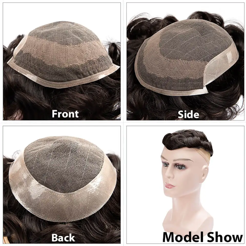 OCT Men's Wig French Lace&Silicone Microskin Male Hair Prosthesis Natural Human Hair Wigs Exhaust Systems Toupee Men Hairpieces