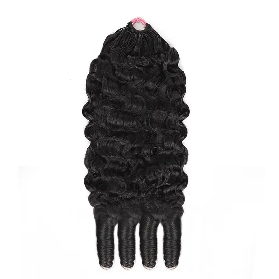 Burmese Curly Feather Crochet Human Hair Miracle Knots Pre‑Separated Invisible Knotless Boho Braids Reusable Crochet Hair Extensions For Braiding 14‑26 Inch