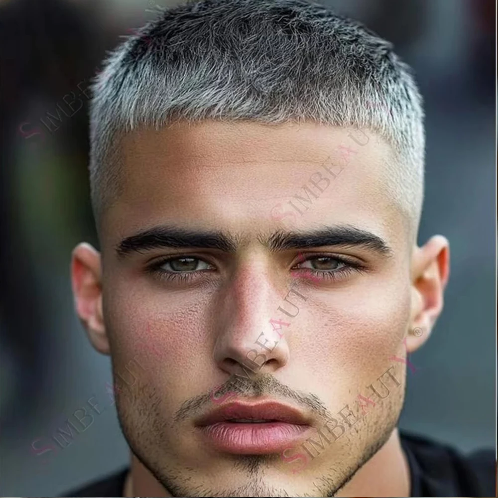 Natural Hairline 1b65 1B80 1b40 Grey Male Remy Human Hair Wigs Replacement Capillary Prosthes Afro Black Old Man Real Hairpieces