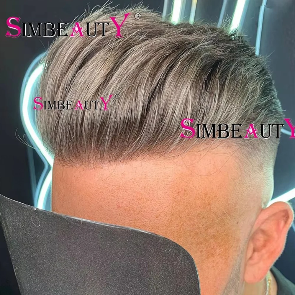 Natural Hairline 1b65 1B80 1b40 Grey Male Remy Human Hair Wigs Replacement Capillary Prosthes Afro Black Old Man Real Hairpieces