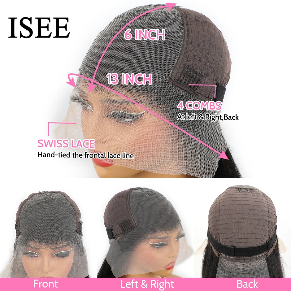 ISEE HAIR Reddish Brown #33 Color Glueless13x6 Straight Lace Frontal Wigs Pre Plucked Wigs Invisi Draw Strings Human Hair Wigs