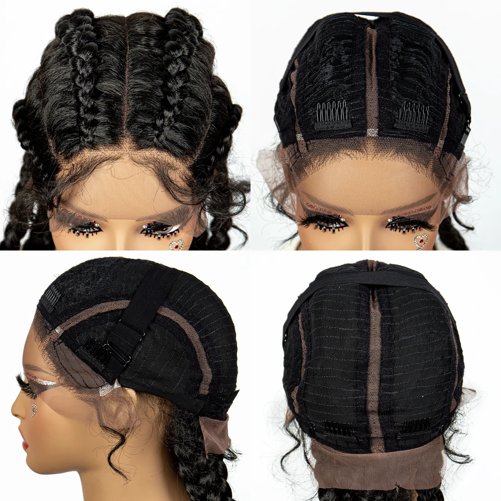 27/613 Color 36 Inches Synthetic Cornrow Braided Wigs for Black Women with Baby Hair Lace Frontal Box Braids Wig Daily Use