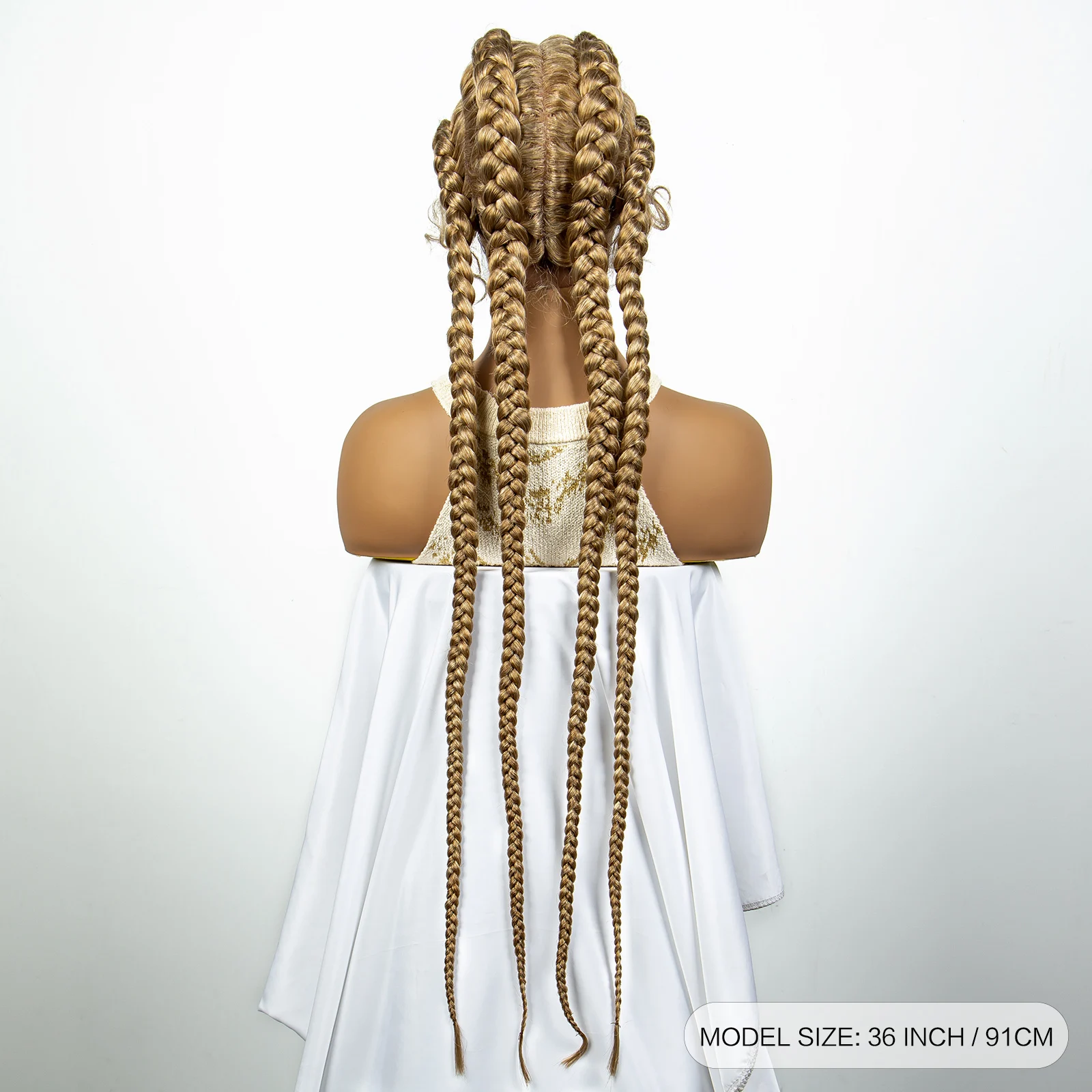 27/613 Color 36 Inches Synthetic Cornrow Braided Wigs for Black Women with Baby Hair Lace Frontal Box Braids Wig Daily Use