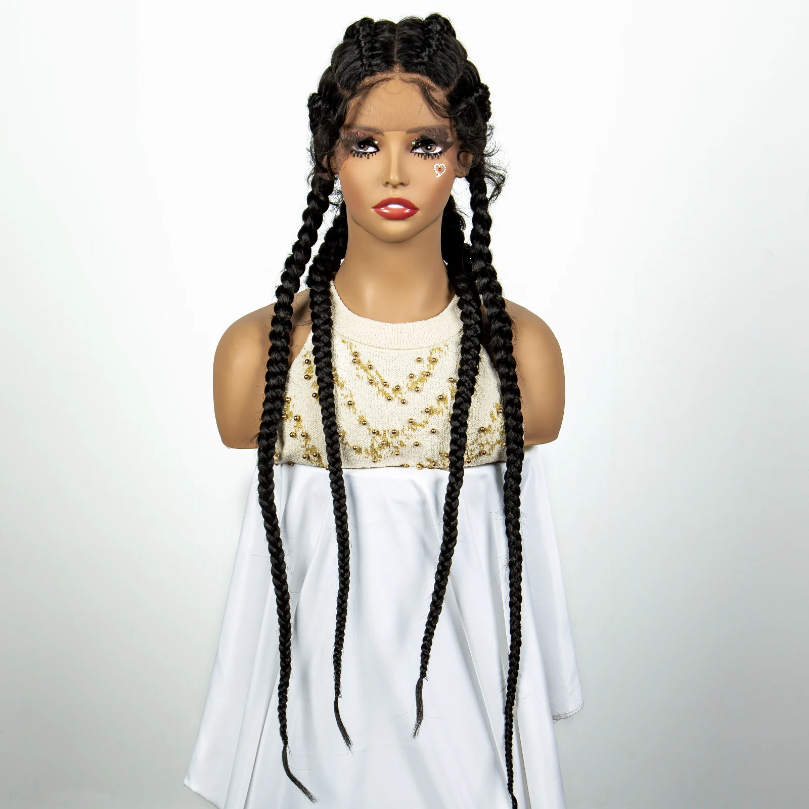 27/613 Color 36 Inches Synthetic Cornrow Braided Wigs for Black Women with Baby Hair Lace Frontal Box Braids Wig Daily Use