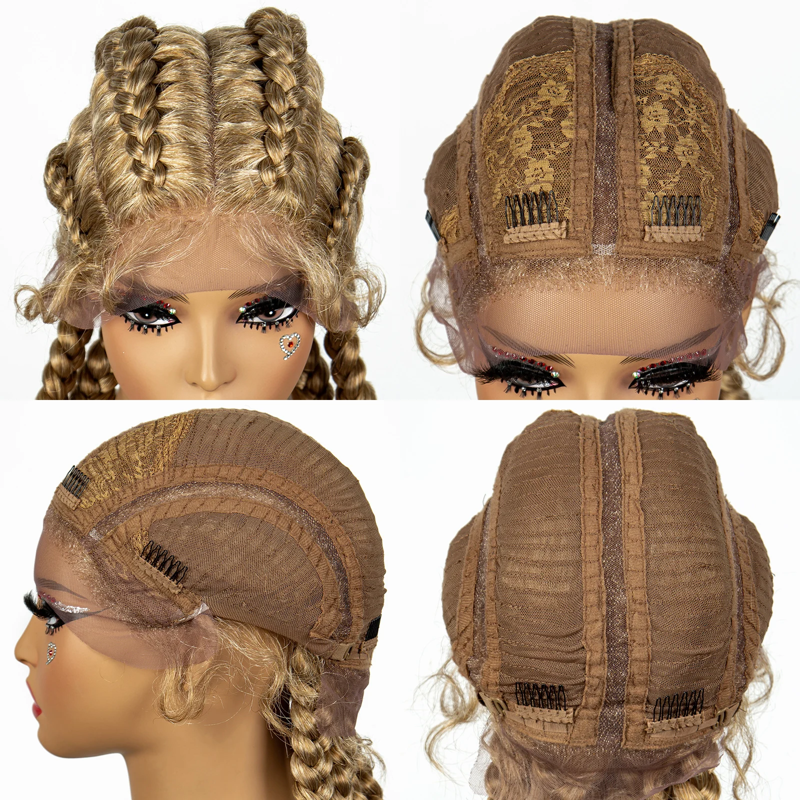 27/613 Color 36 Inches Synthetic Cornrow Braided Wigs for Black Women with Baby Hair Lace Frontal Box Braids Wig Daily Use
