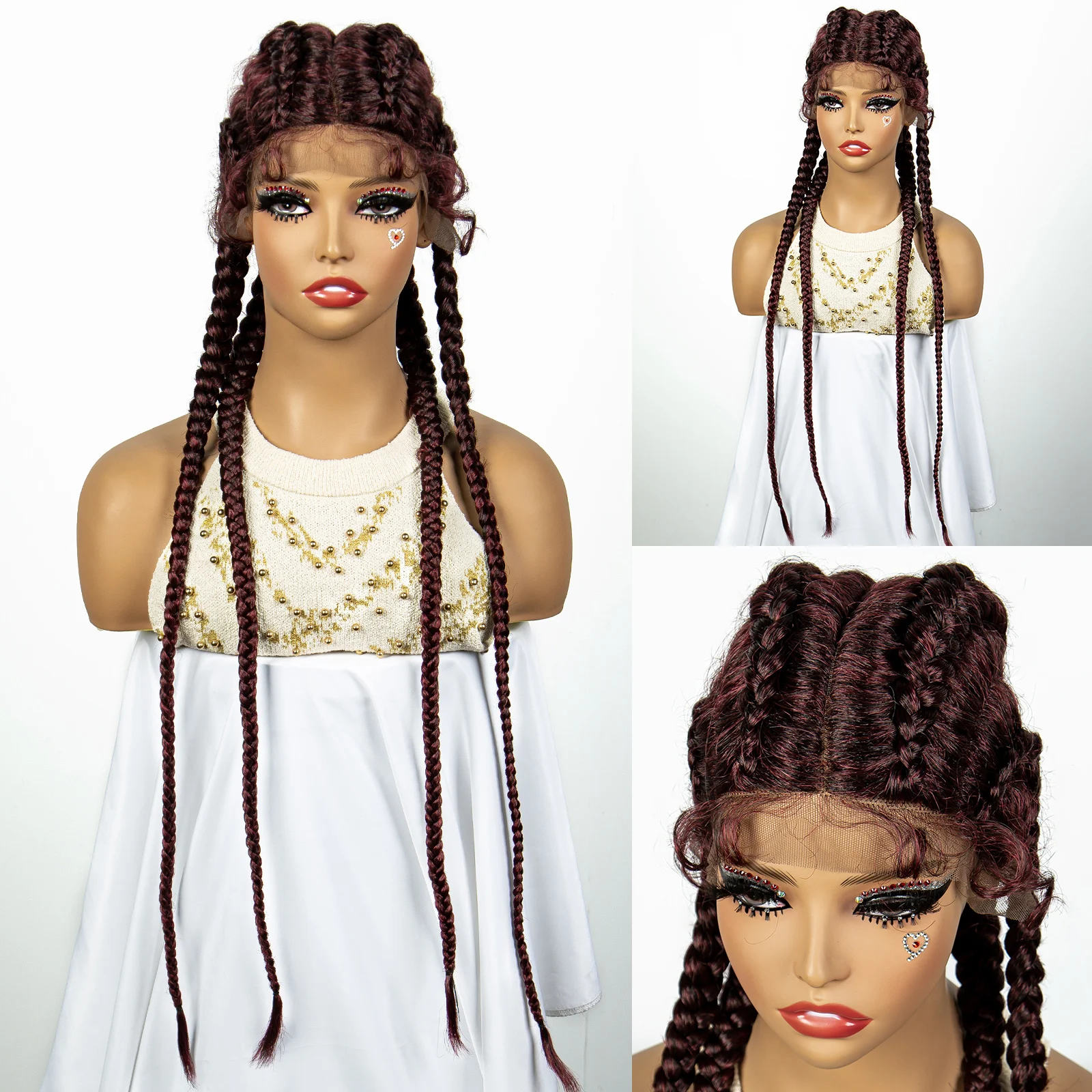 27/613 Color 36 Inches Synthetic Cornrow Braided Wigs for Black Women with Baby Hair Lace Frontal Box Braids Wig Daily Use