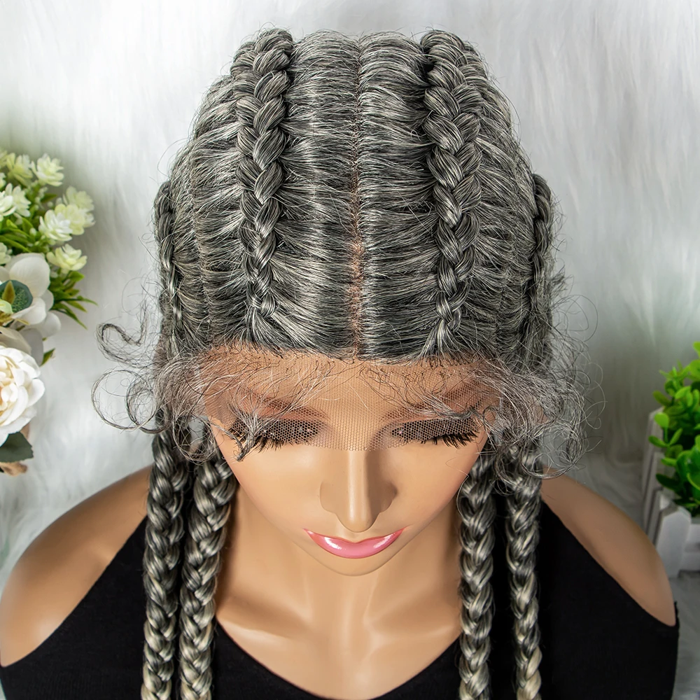 27/613 Color 36 Inches Synthetic Cornrow Braided Wigs for Black Women with Baby Hair Lace Frontal Box Braids Wig Daily Use