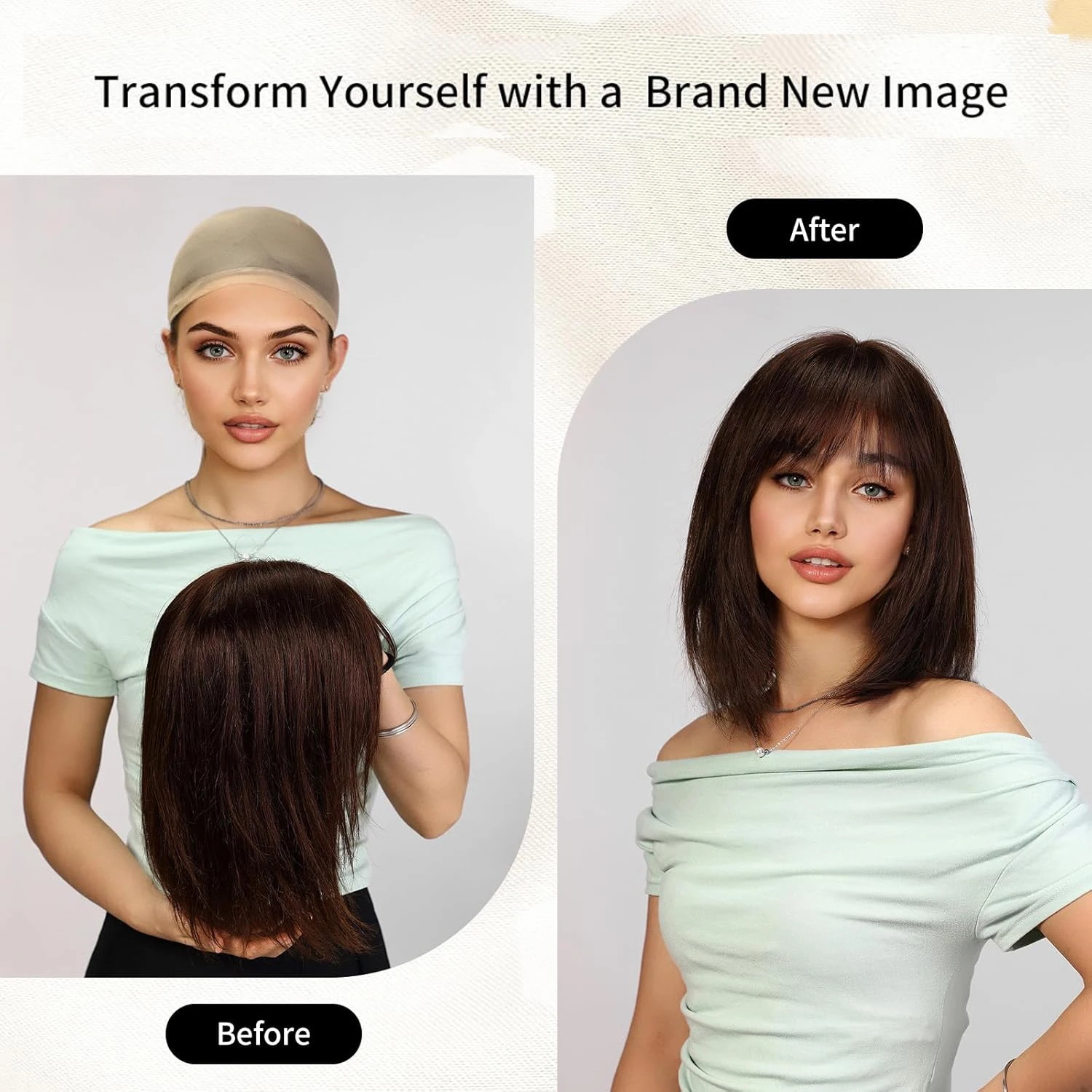 12 Inch Ombre Brown Wigs Human Hair for Women Short Straight Remy Human Hair Wigs With Bangs Brown Natural Hair Real Human Hair