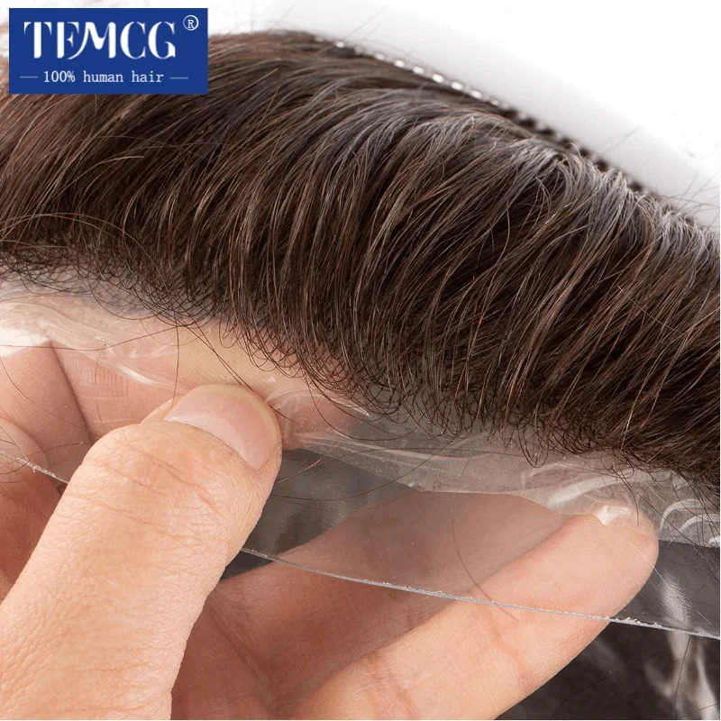 Male Hair Prosthesis Skin 0.02mm Base Toupee Men Wig Human Hair Wigs Undetectable Replacement Systems Men's Capillary Prothesis