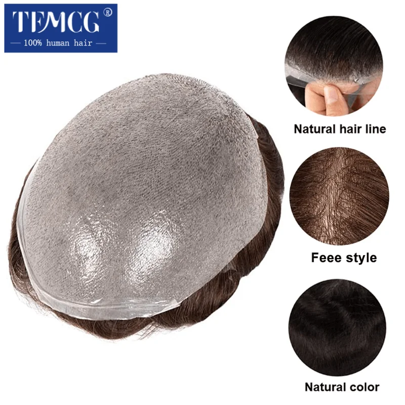 Male Hair Prosthesis Skin 0.02mm Base Toupee Men Wig Human Hair Wigs Undetectable Replacement Systems Men's Capillary Prothesis