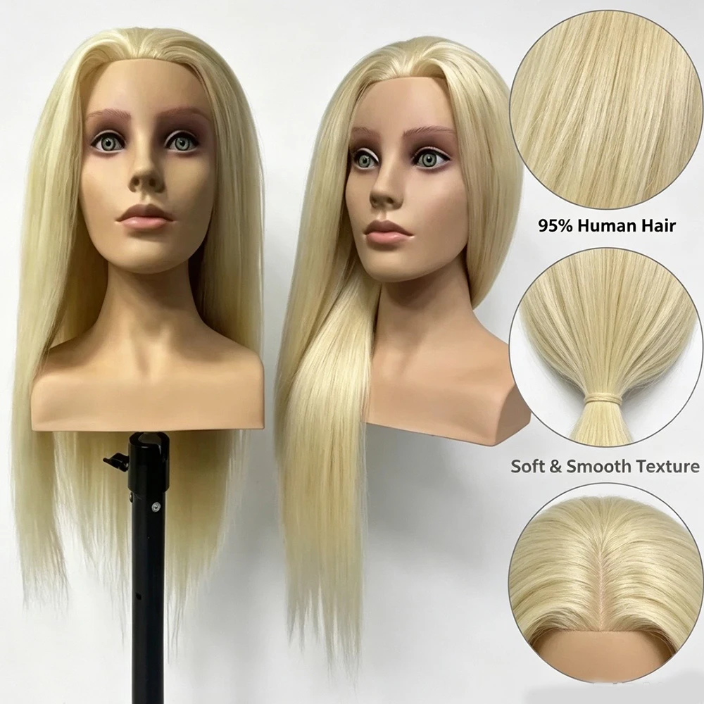 26"Mannequin Head High Grade 95% Real Hair Hairdressing Head Dummy Nice Dolls Dark Brown Long Hair Training Head With Shoulder