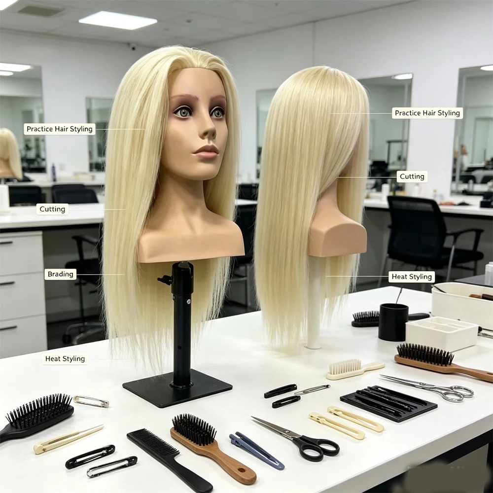 26"Mannequin Head High Grade 95% Real Hair Hairdressing Head Dummy Nice Dolls Dark Brown Long Hair Training Head With Shoulder