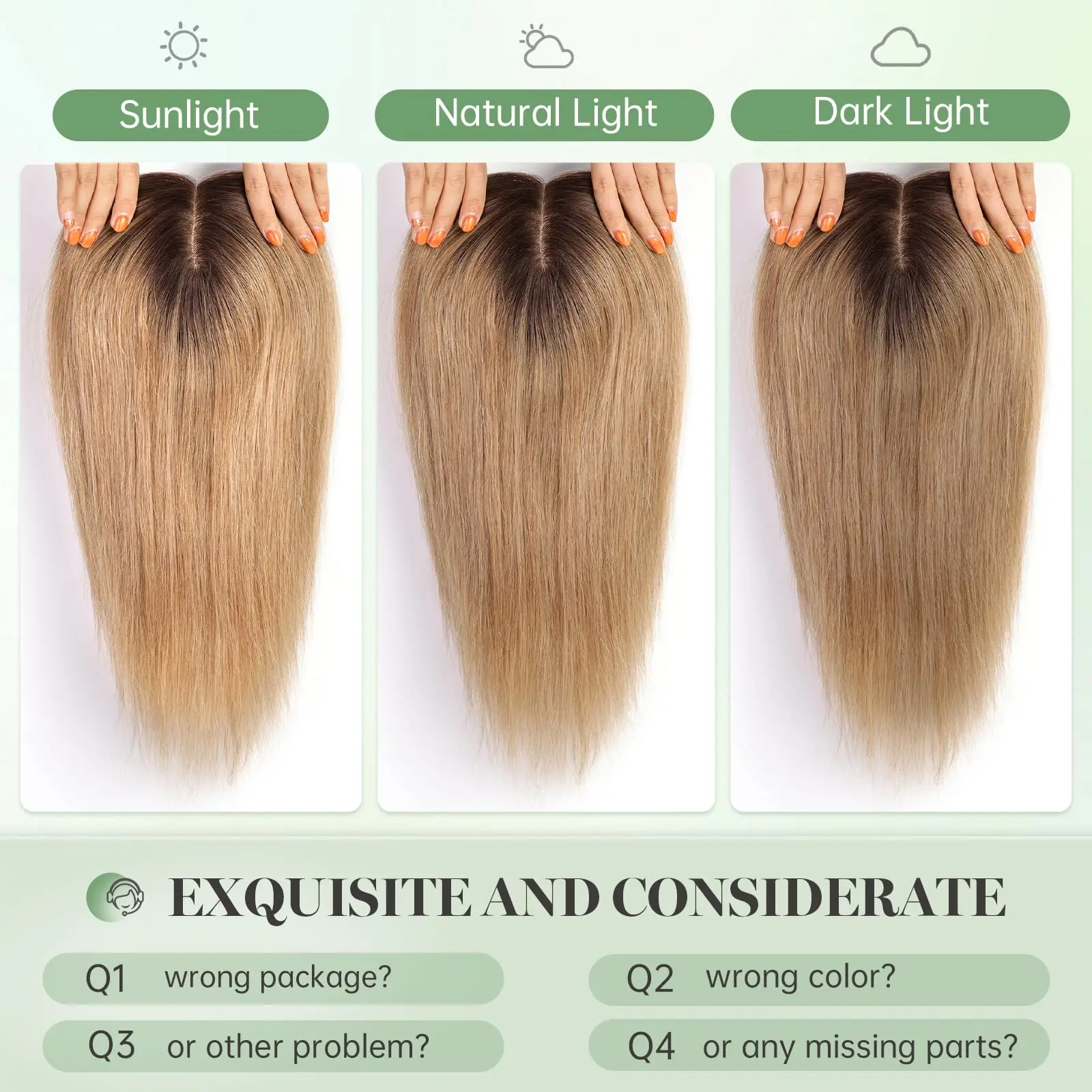 16inch Ombre Light Blonde Human Hair Toppers 9x9inch Natural Remy 5Clips Silk Base Hair Topper with Bangs in Extension for Women