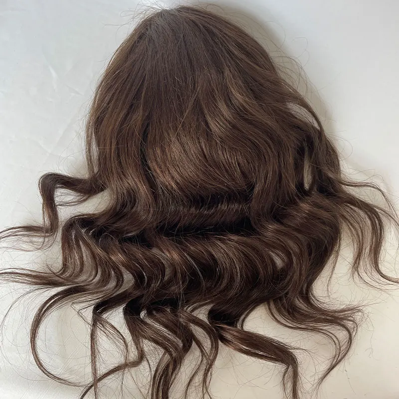 Hair Curly Replacement System For Men 12INCH Long Toupee Fine Mono Lace Men Hairpiece 8x10 Loose Wave Toupee For Men Dark Brown