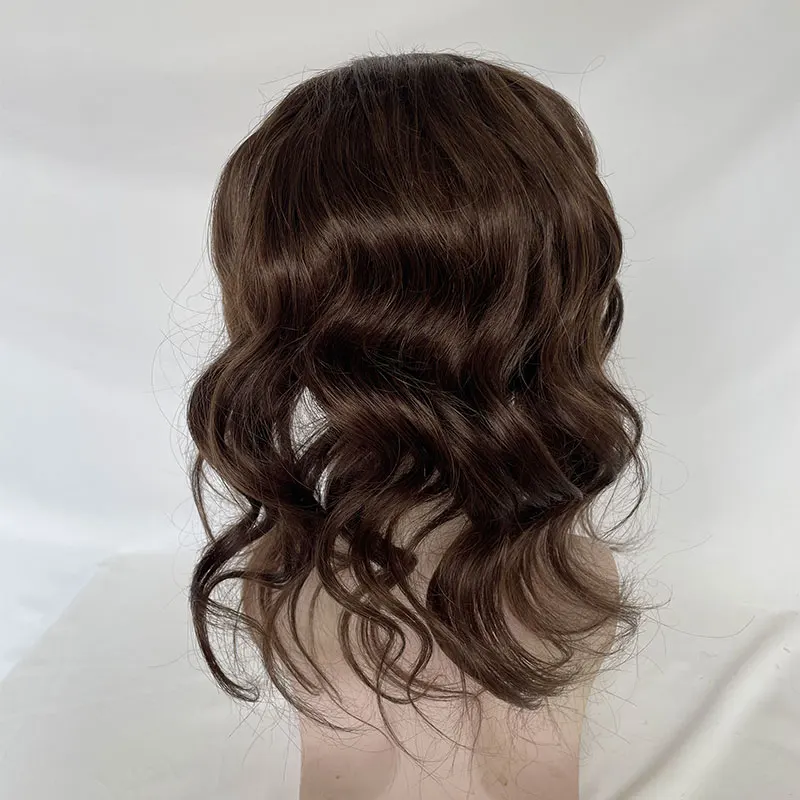 Hair Curly Replacement System For Men 12INCH Long Toupee Fine Mono Lace Men Hairpiece 8x10 Loose Wave Toupee For Men Dark Brown