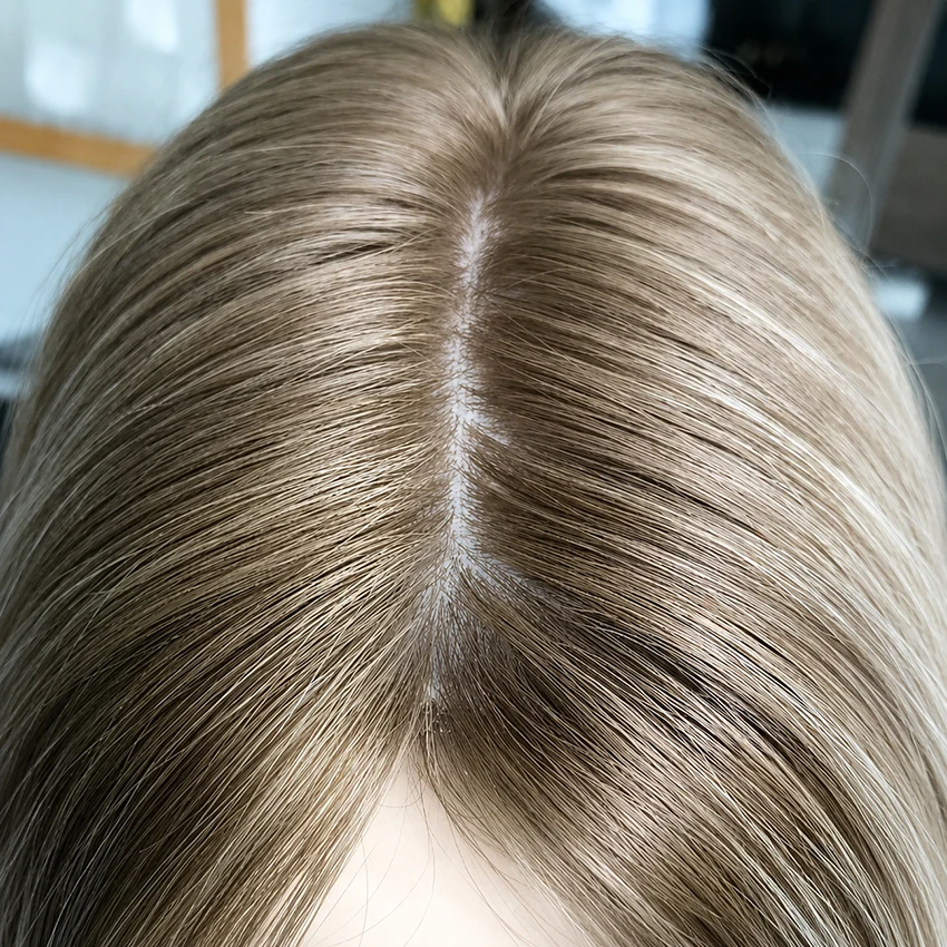 100%Human Hair Topper With Highlights Balayage Ombre Brown Blonde 613# Large Lace Base 6x6inch Hair Toppers 12inch 30cm 1B 02 04