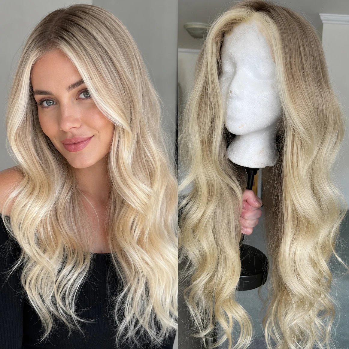 100%Human Hair Topper With Highlights Balayage Ombre Brown Blonde 613# Large Lace Base 6x6inch Hair Toppers 12inch 30cm 1B 02 04