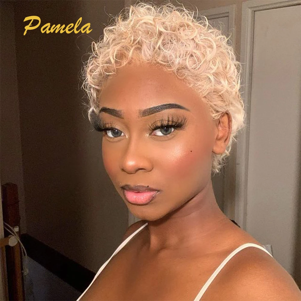 Pixie Cut Curly Bob 613 Blonde Wigs Human Hair Burmese Curly Short Honey Blonde Burgundy Colored 13x4 Lace Front Human Hair Wigs