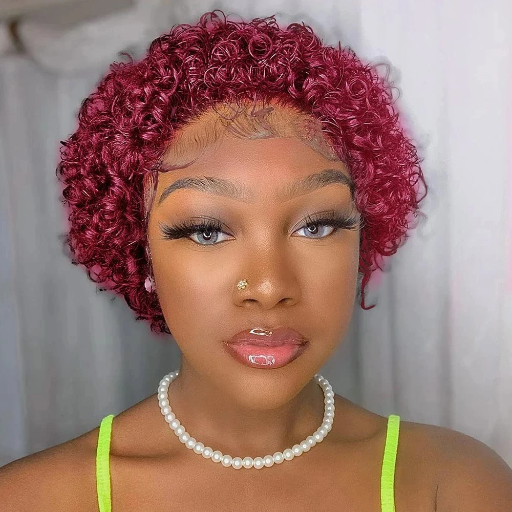 Pixie Cut Curly Bob 613 Blonde Wigs Human Hair Burmese Curly Short Honey Blonde Burgundy Colored 13x4 Lace Front Human Hair Wigs
