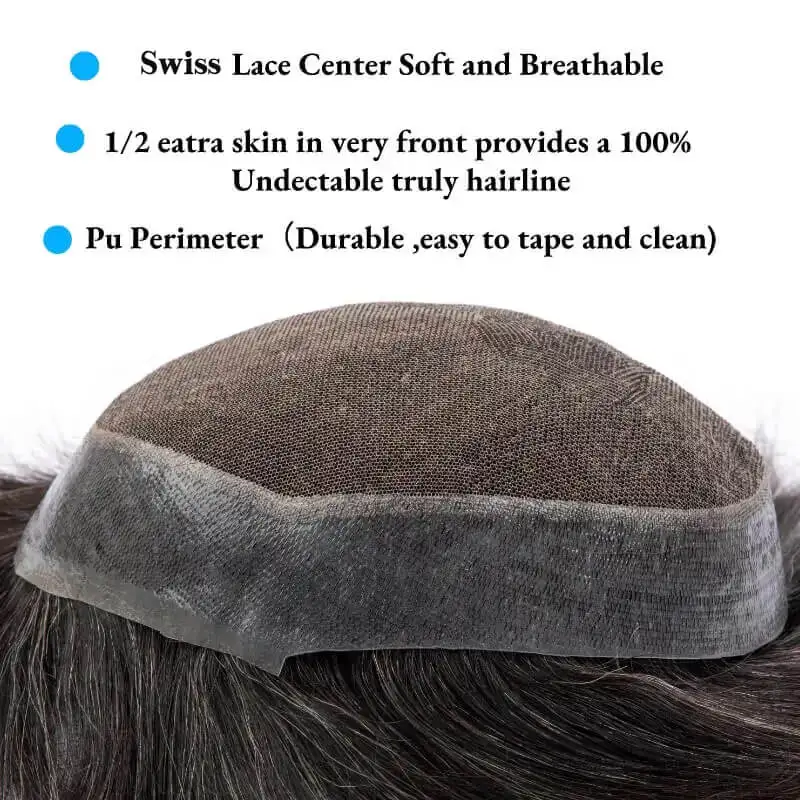 Australia Toupee Men Breathable Swiss Lace PU Base Wigs For Men Natural Hairline Replacement System Unit Male Hair Prosthesis