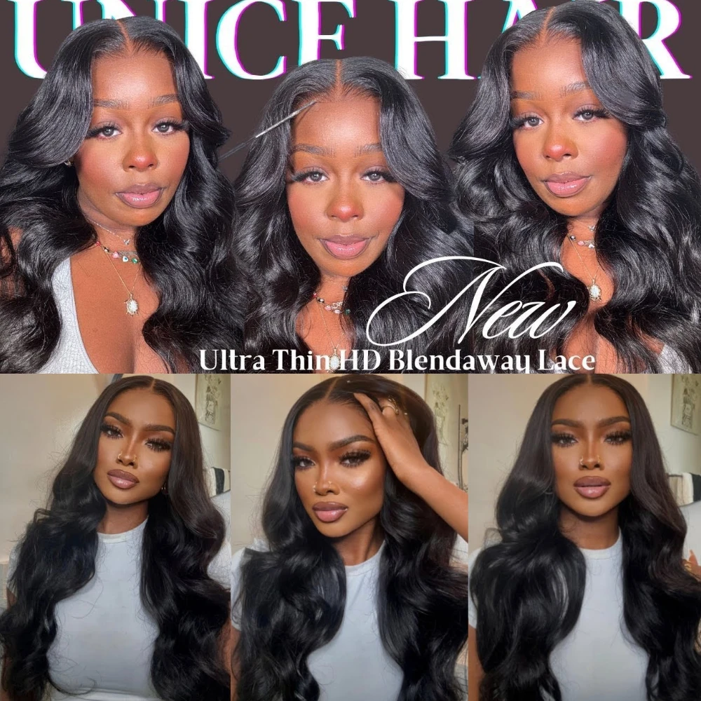 UNice Ultra-Thin 5x5 HD Lace Wigs With Drawstring Body Wave Human Hair Wigs Pre Cut Pre Bleached Glueless Wig 180% Density