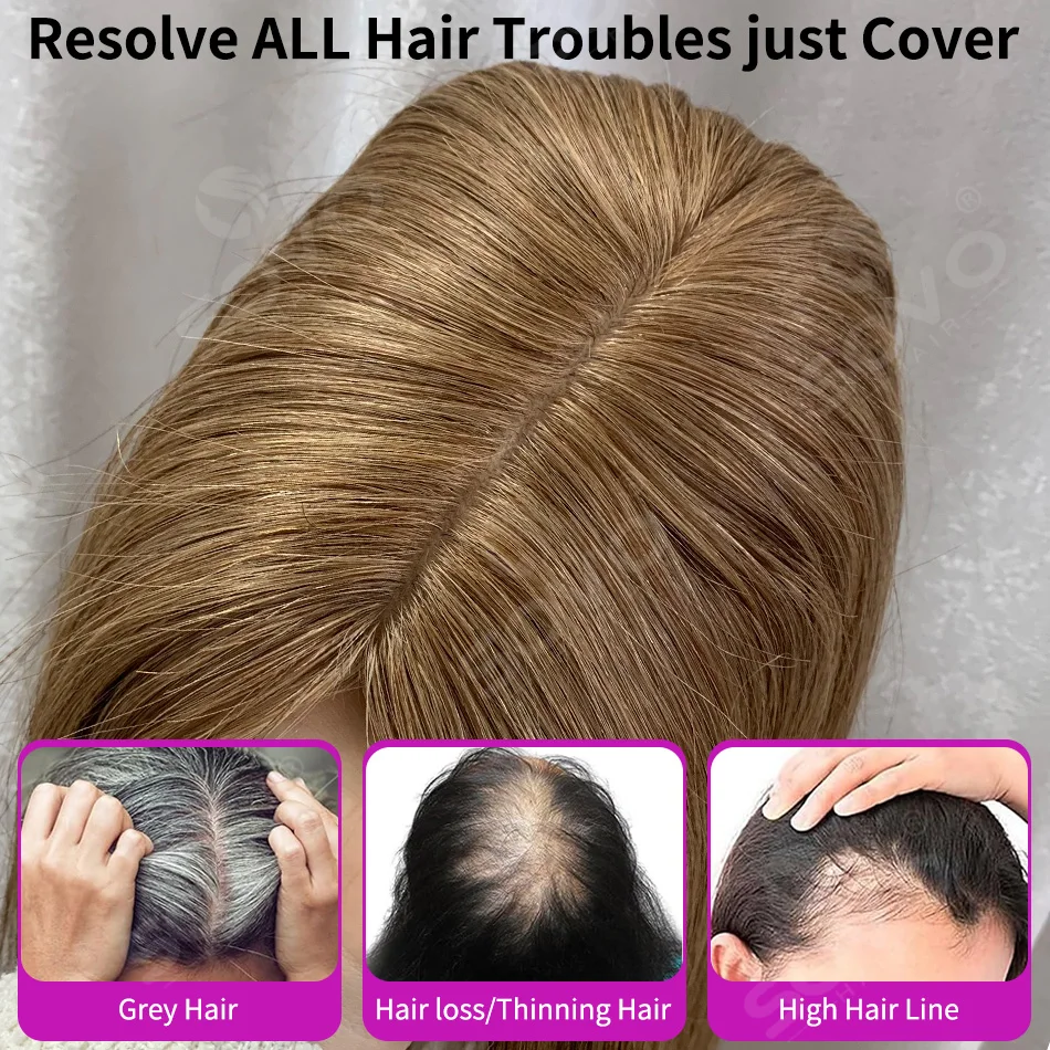 Remy Human Hair Topper Without Bangs 10×12CM Hand Stitched 360°3D Invisible Hair Piece Natural Cover For Thinning Hair